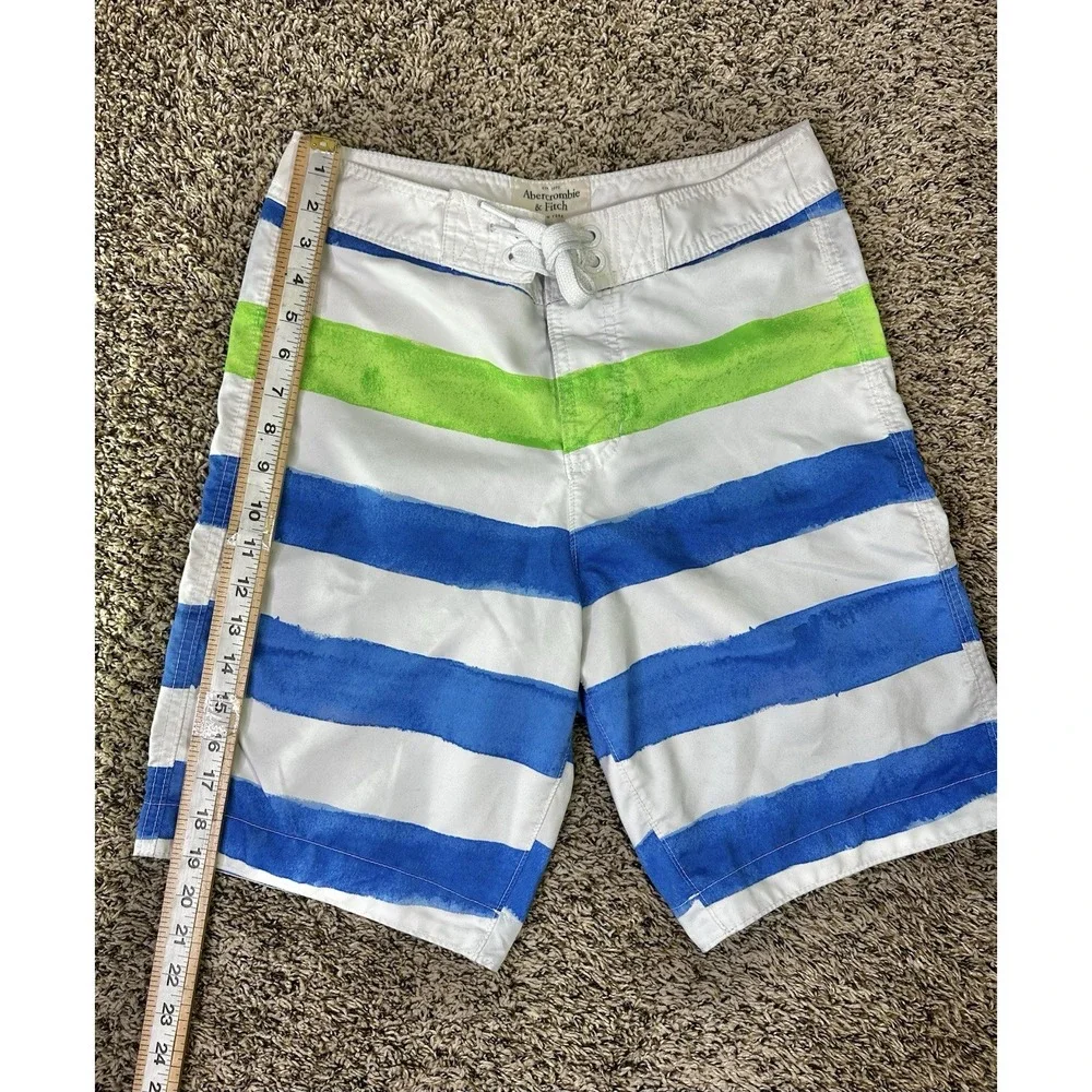 Abercrombie & Fitch Men's Size Small Blue Green White Striped Swim Board Shorts